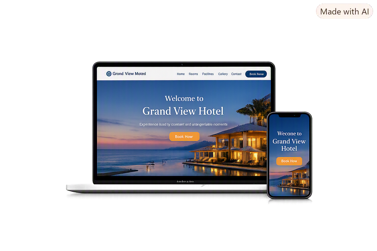 Hotel website on laptop and phone
